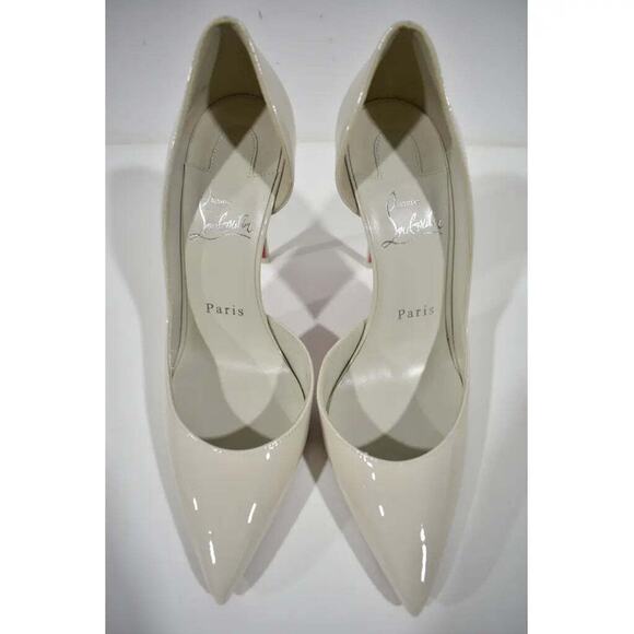 Christian Louboutin Iriza 100 Craie White Grey Patent Leather Point Heel Pump 38 - Picture 5 of 9